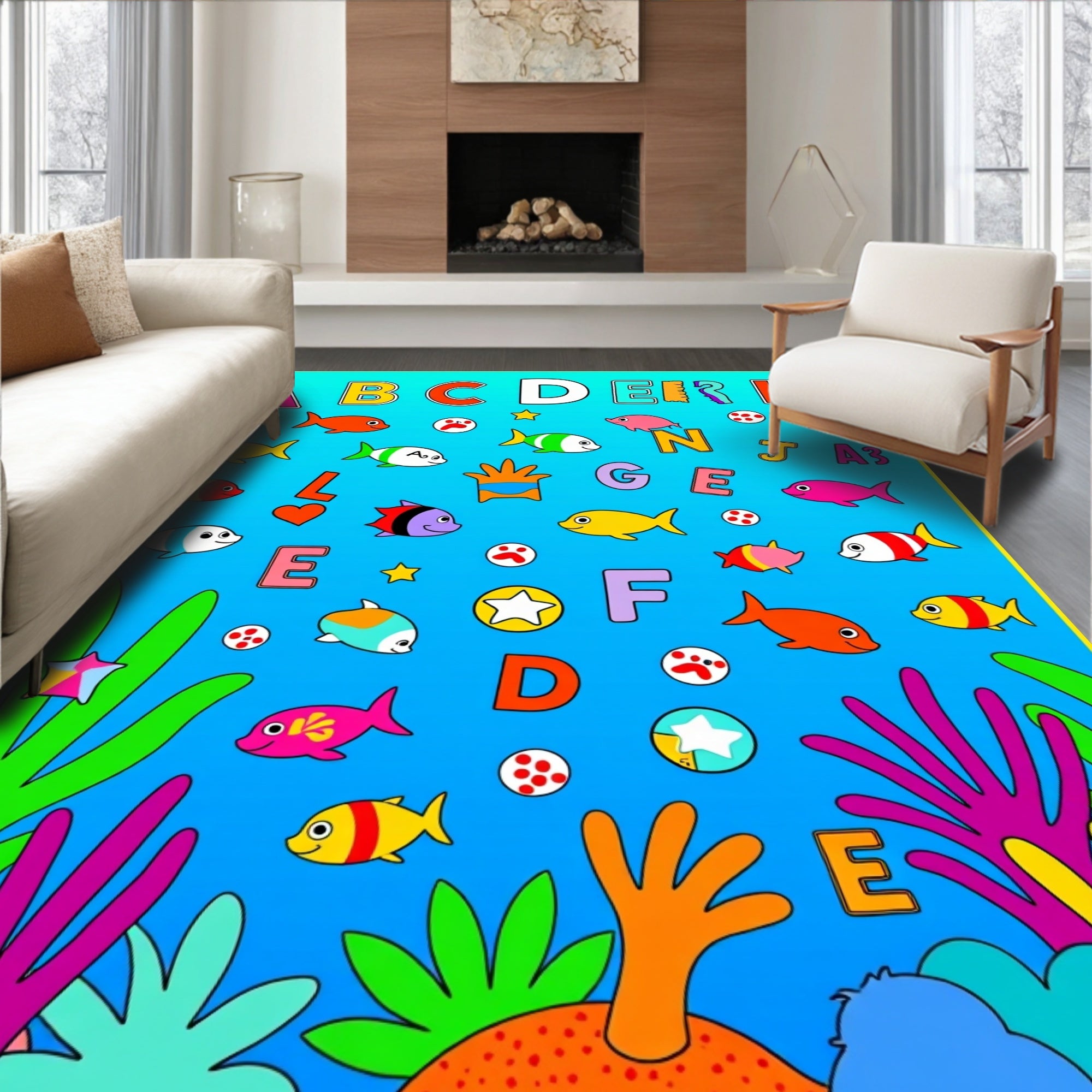 Alphabet Fish Underwater Adventure Rug