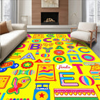 Playful Alphabet Collage Bright Colors Rug