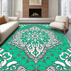Emerald White Floral Mandala Rug