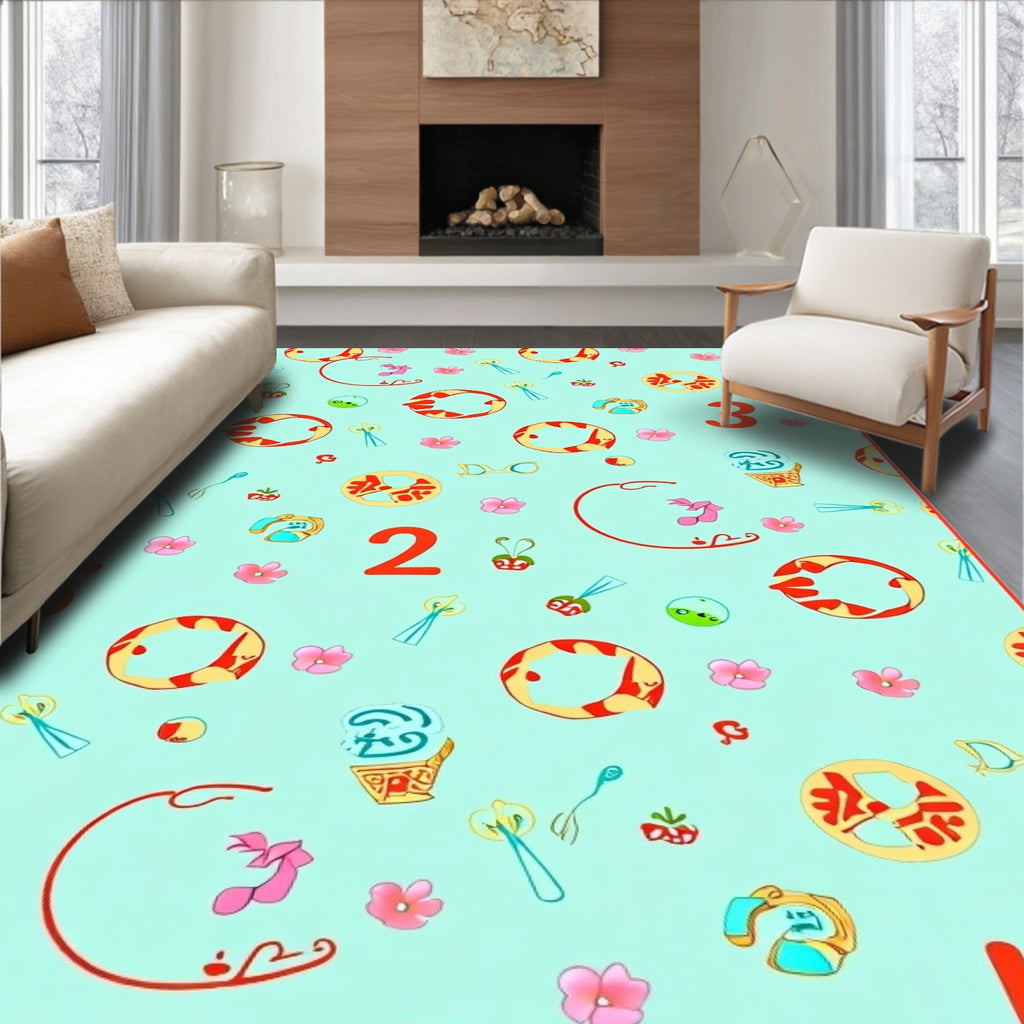 Playful Aqua Numeric Floral Rug