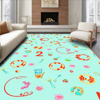 Playful Aqua Numeric Floral Rug