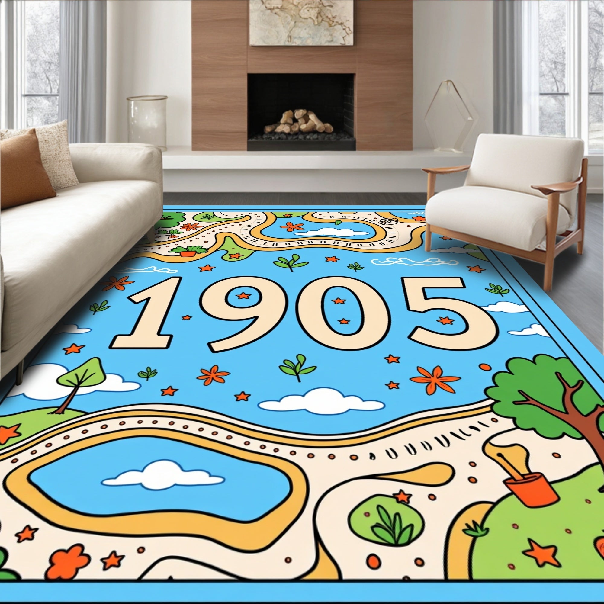 Whimsical Year 1905 Landscape Rug