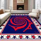 Crimson Spiral Sun Star Border Rug