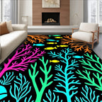 Vibrant Neon Coral Fish Scene Rug