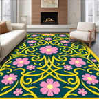 Golden Floral Scroll Work Rug