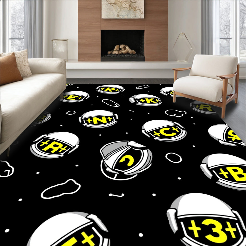 Black White Yellow Astronaut Helmet Collage Rug