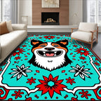Bright Turquoise Corgi Floral Frame Rug