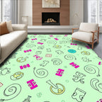 Whimsical Pink Yellow Swirls Folk Rug