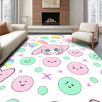 Cute Pink Kawaii Character Rainbow Bubbles Rug