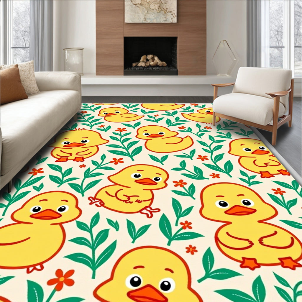 Yellow Duckling Garden Scene Rug