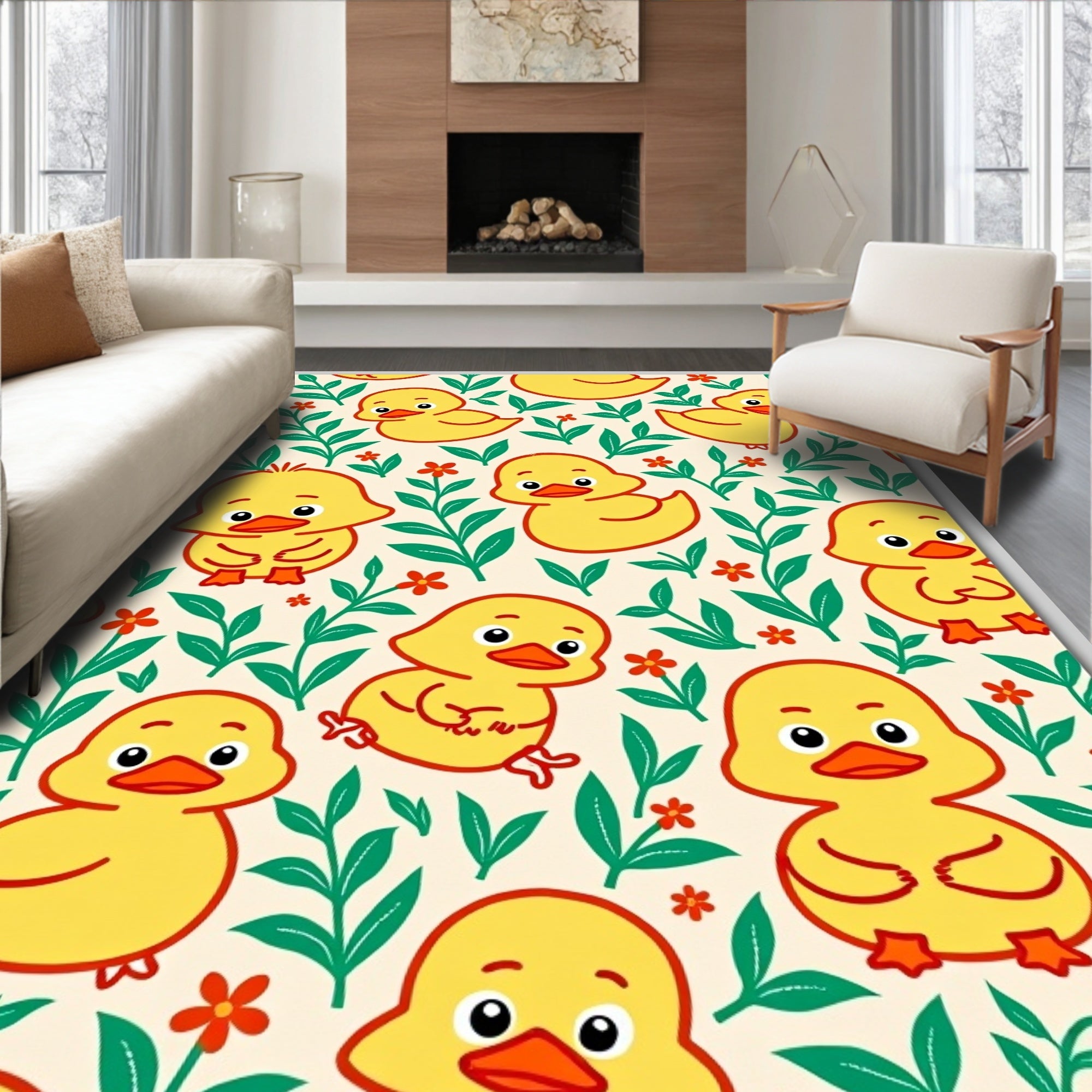 Yellow Duckling Garden Scene Rug