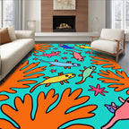 Playful Creatures and Coral Reef Scene Rug