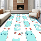 Cute Teal Cats with Red Stars Rug