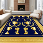 Gold Trophies Laurel Wreaths Navy Rug