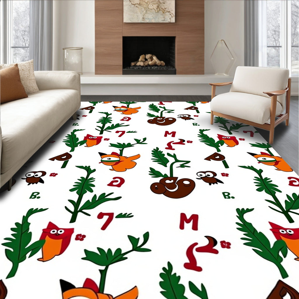 Whimsical Owl And Plant Comical Characters Rug
