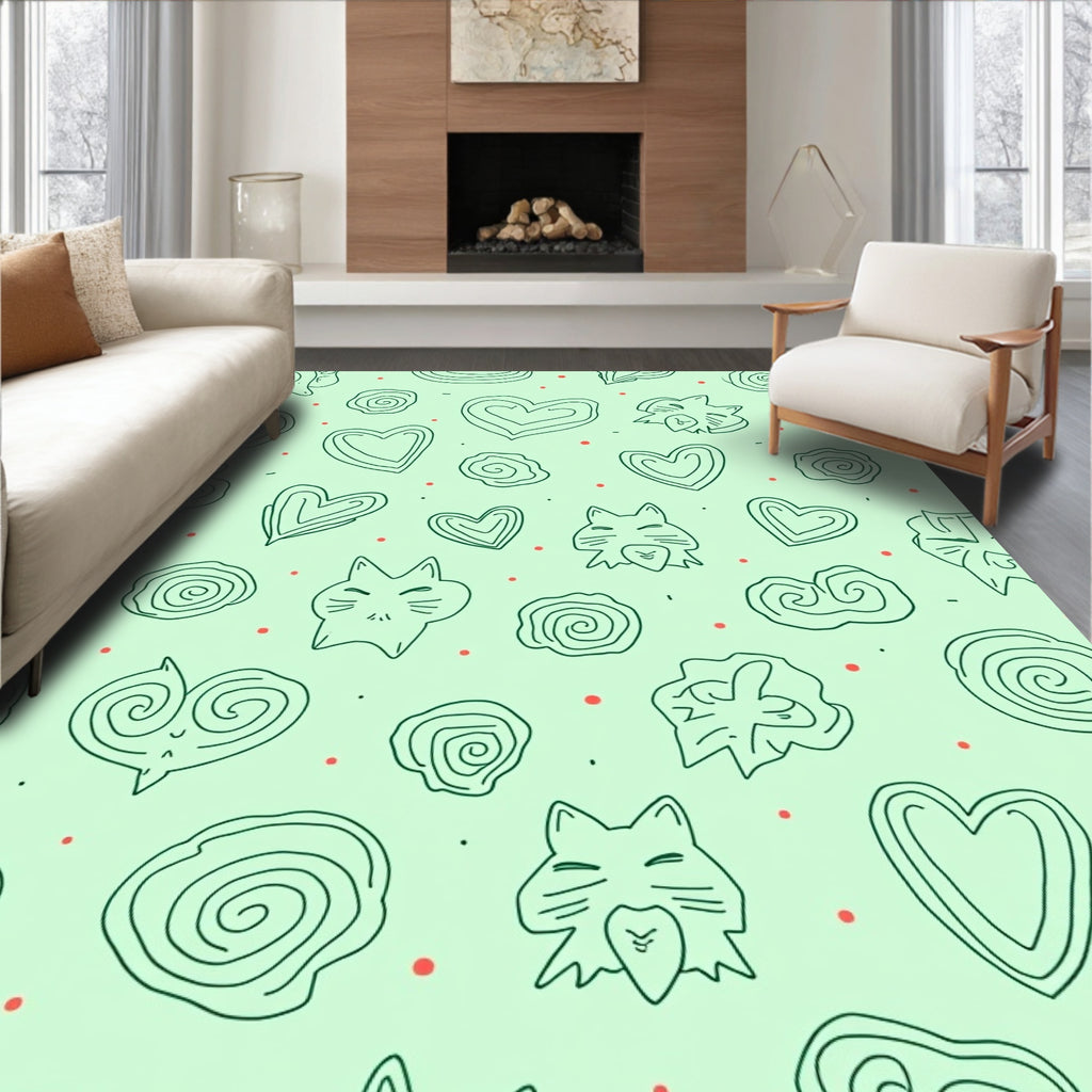 Cute Cat Heart Swirl Scatter Rug