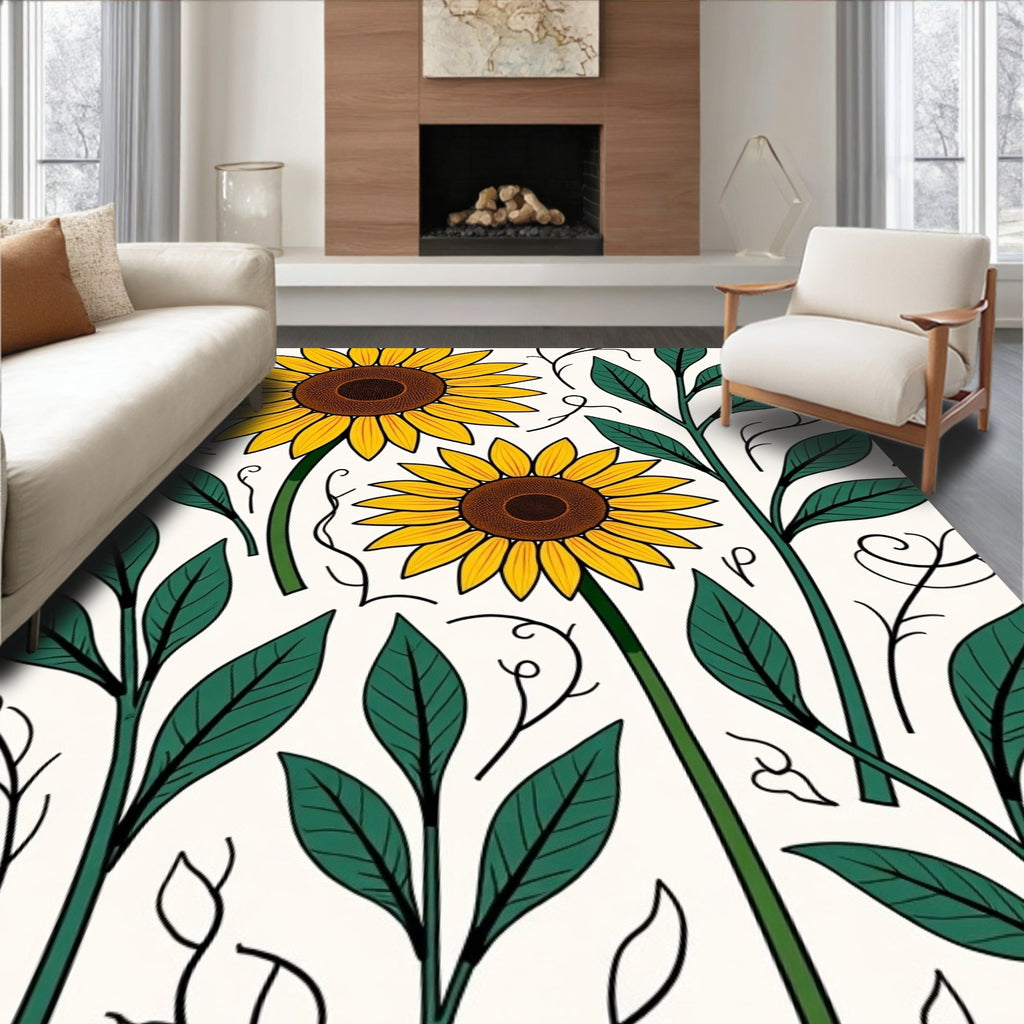 Golden Sunflower Foliage Vine Art Rug