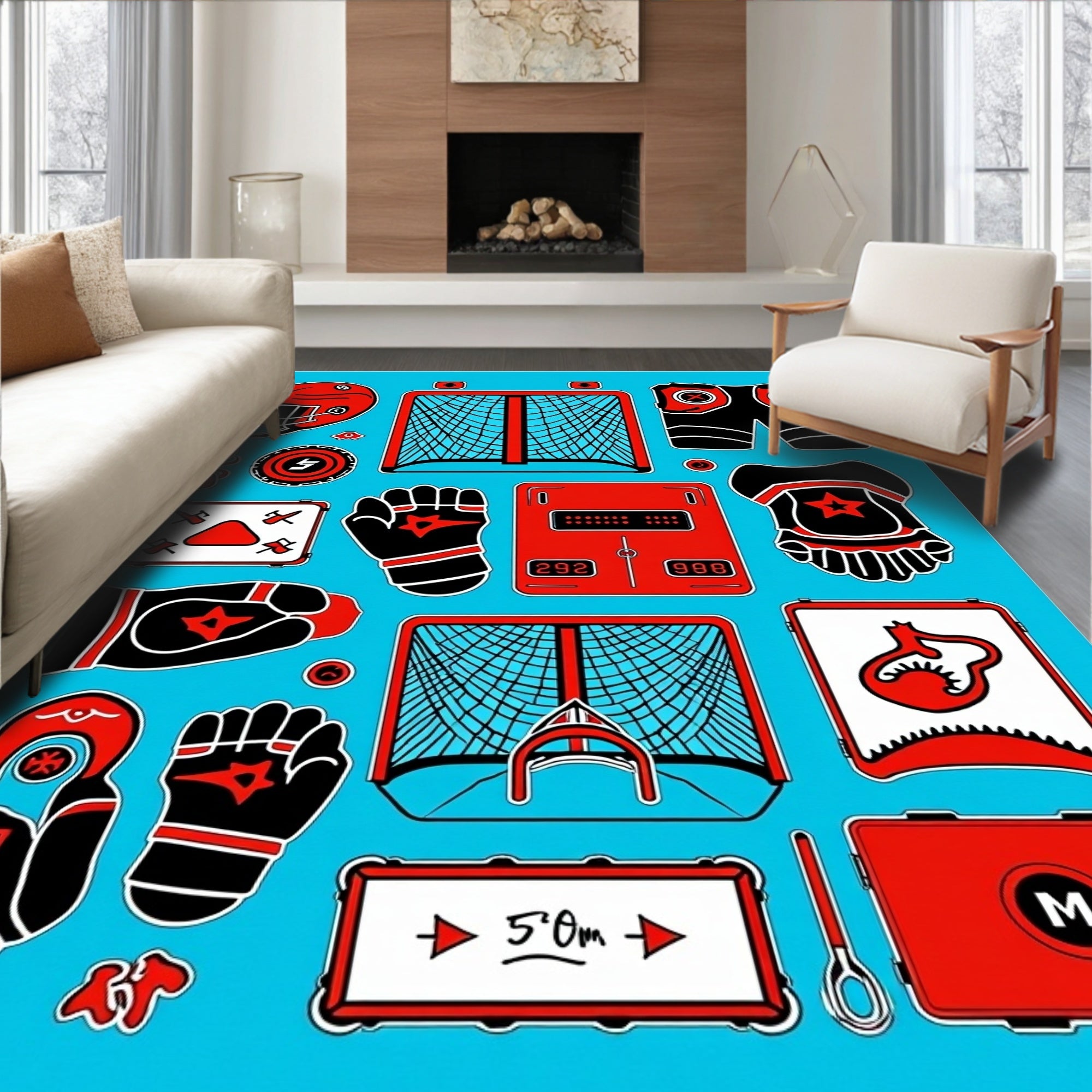 Red Ice Hockey Gear Collage Rug