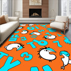 Whimsical Orange Blue Characters Numbers Rug