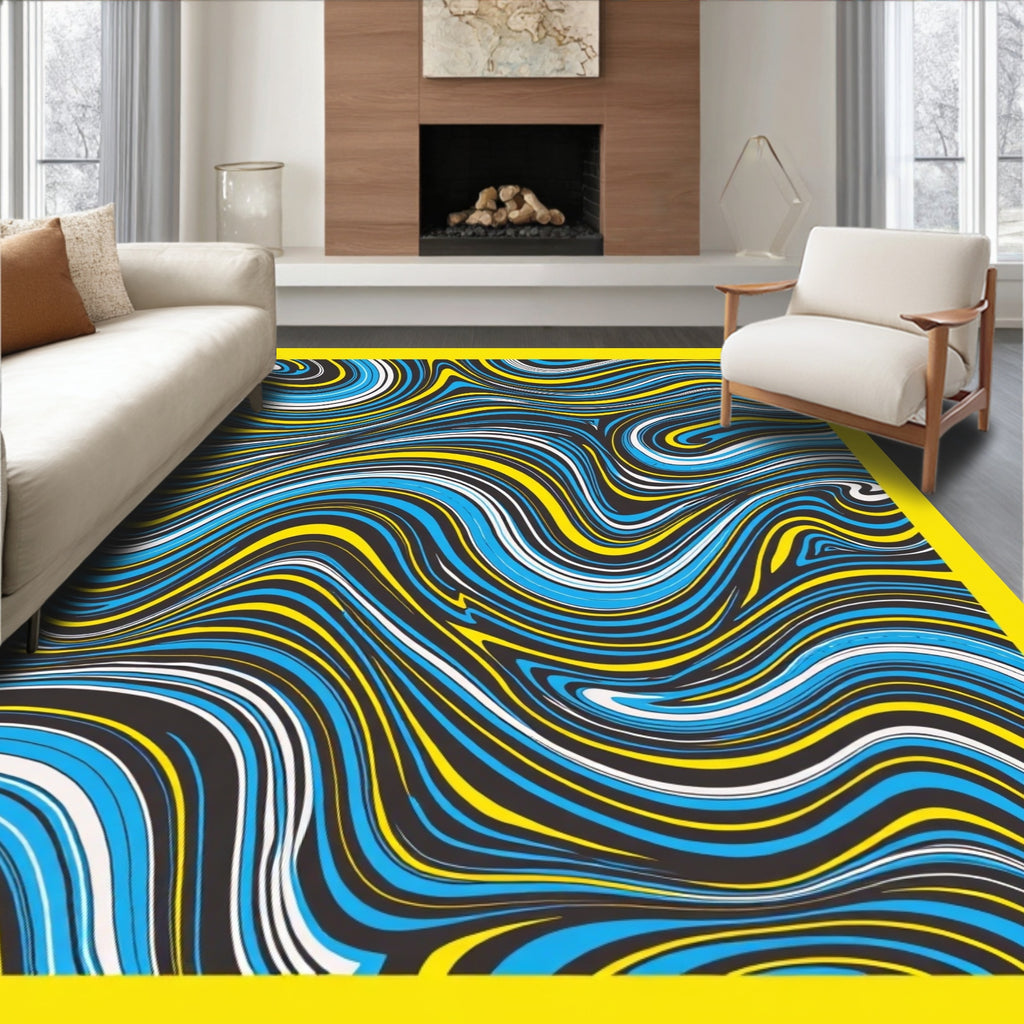 Vibrant Blue Yellow Swirls Rug