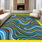 Vibrant Blue Yellow Swirls Rug