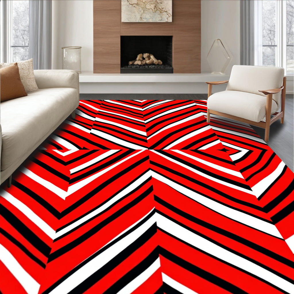 Bold Red Striped Chevron Rug