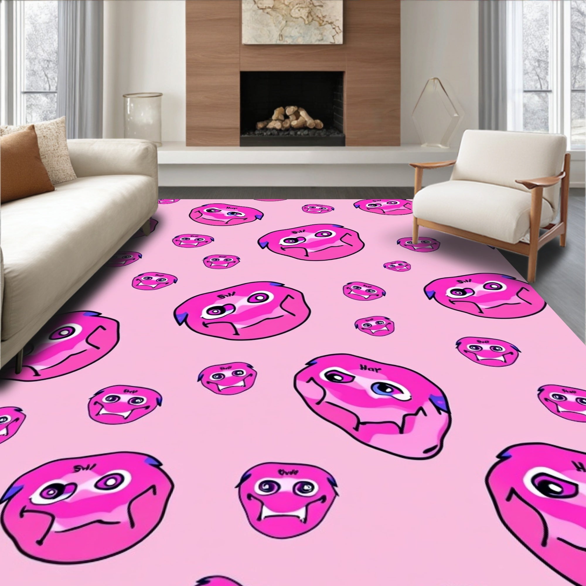 Pink Whimsical Monster Friends Repeat Rug