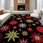 Vibrant Red Yellow Snowflake Scatter Rug