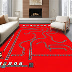 Red Train Track Maze Whimsical Rug