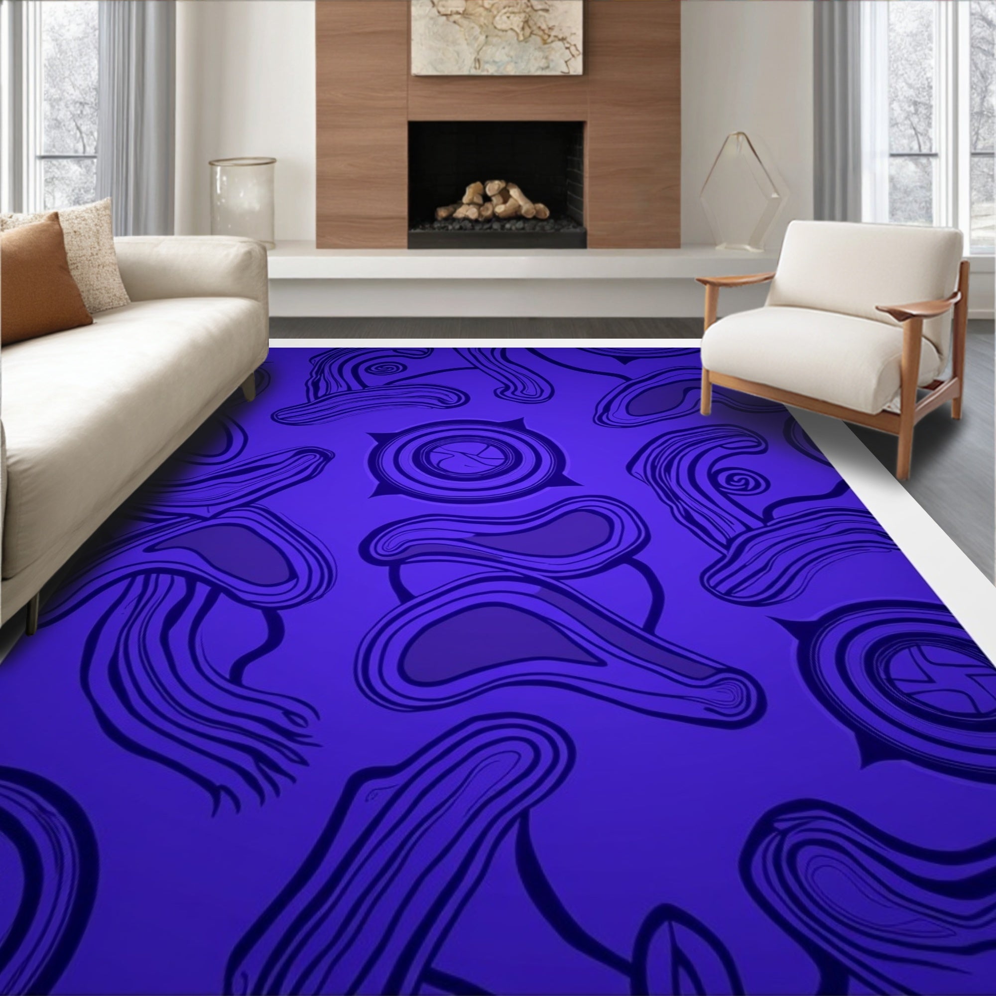 Electric Blue Organic Swirl Rug