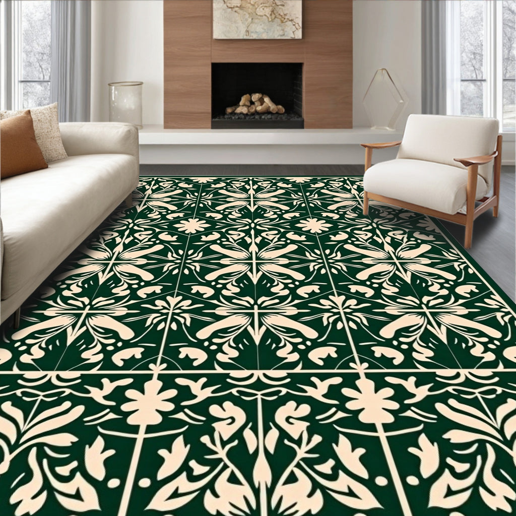 Dark Green Floral Medallion Repeating Rug