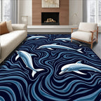 Ocean Dolphins Swirling Navy Waves Rug