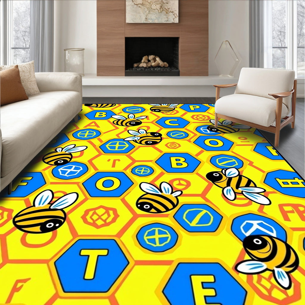 Whimsical Bees and Honeycomb Alphabet Rug