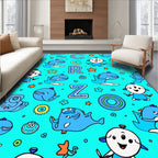 Whimsical Blue Ocean Animals Alphabet Rug