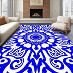 Bold Blue White Radial Mandala Rug