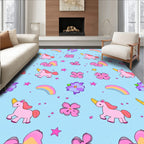 Cute Pink Unicorns Floral Rainbow Rug