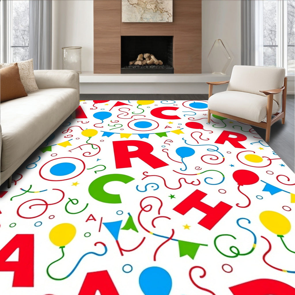 Joyful Alphabet Balloons Party Confetti Rug