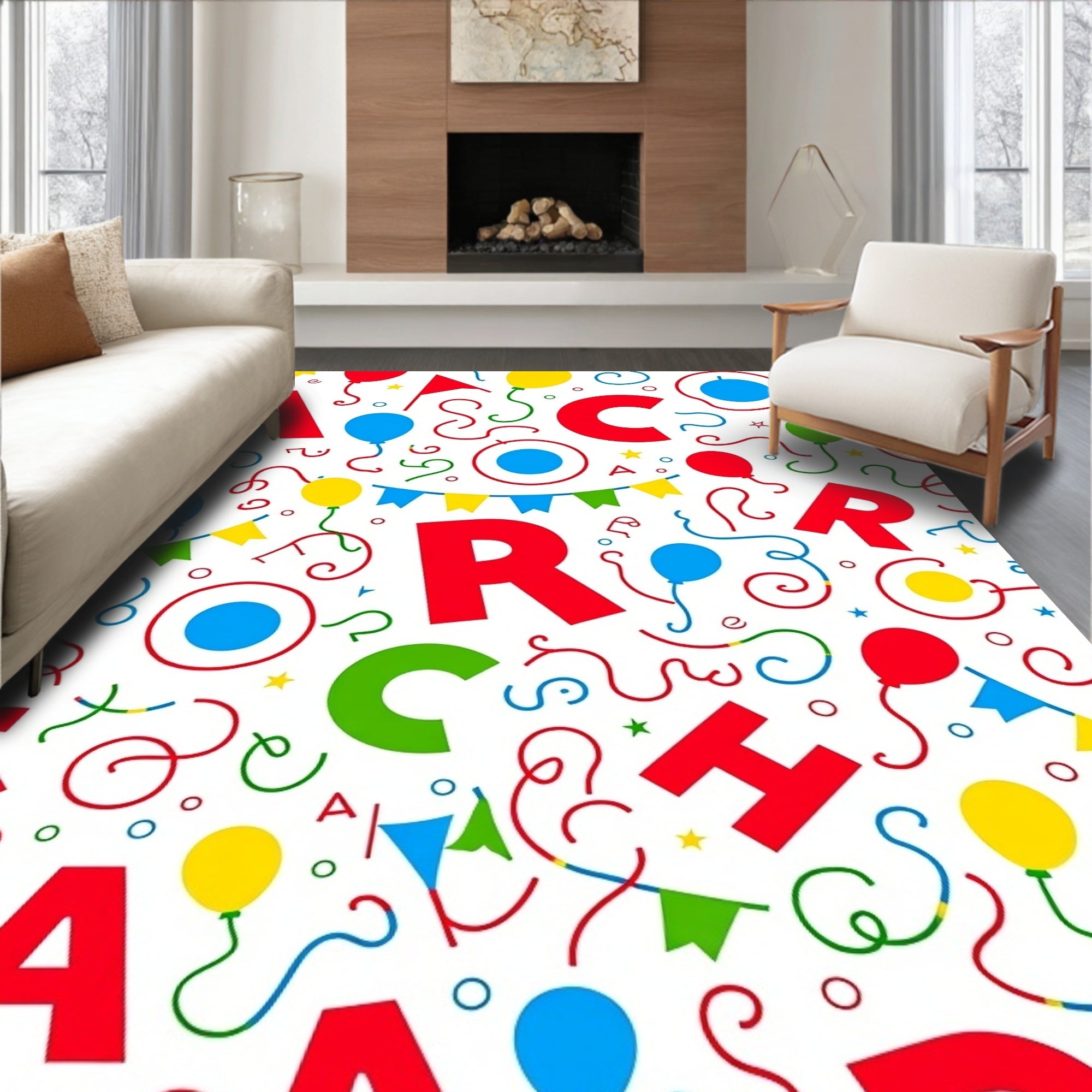 Joyful Alphabet Balloons Party Confetti Rug
