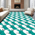 Teal White Abstract Irregular Stripes Rug