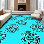 Whimsical Blue Whimsical Figures Circular Rug