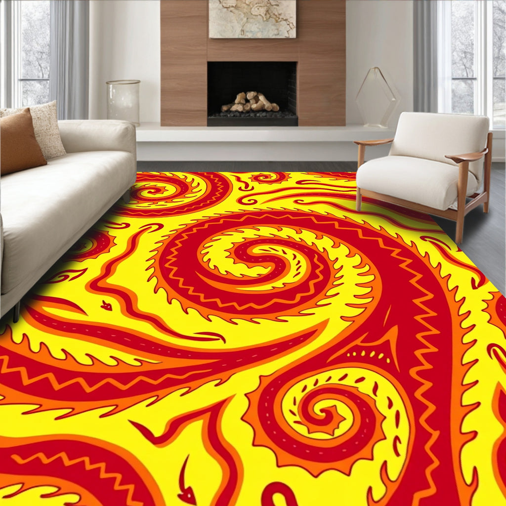 Vibrant Crimson Swirl Fire Rug