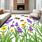 Whimsical Yellow Floral Bee Meadow Rug