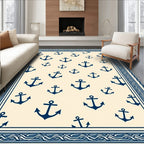 Navy Anchor Cream Border Rug