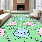 Kawaii Pink Blue Clouds Green Background Rug