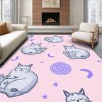 Whimsical Gray Sleeping Cat Stars Rug