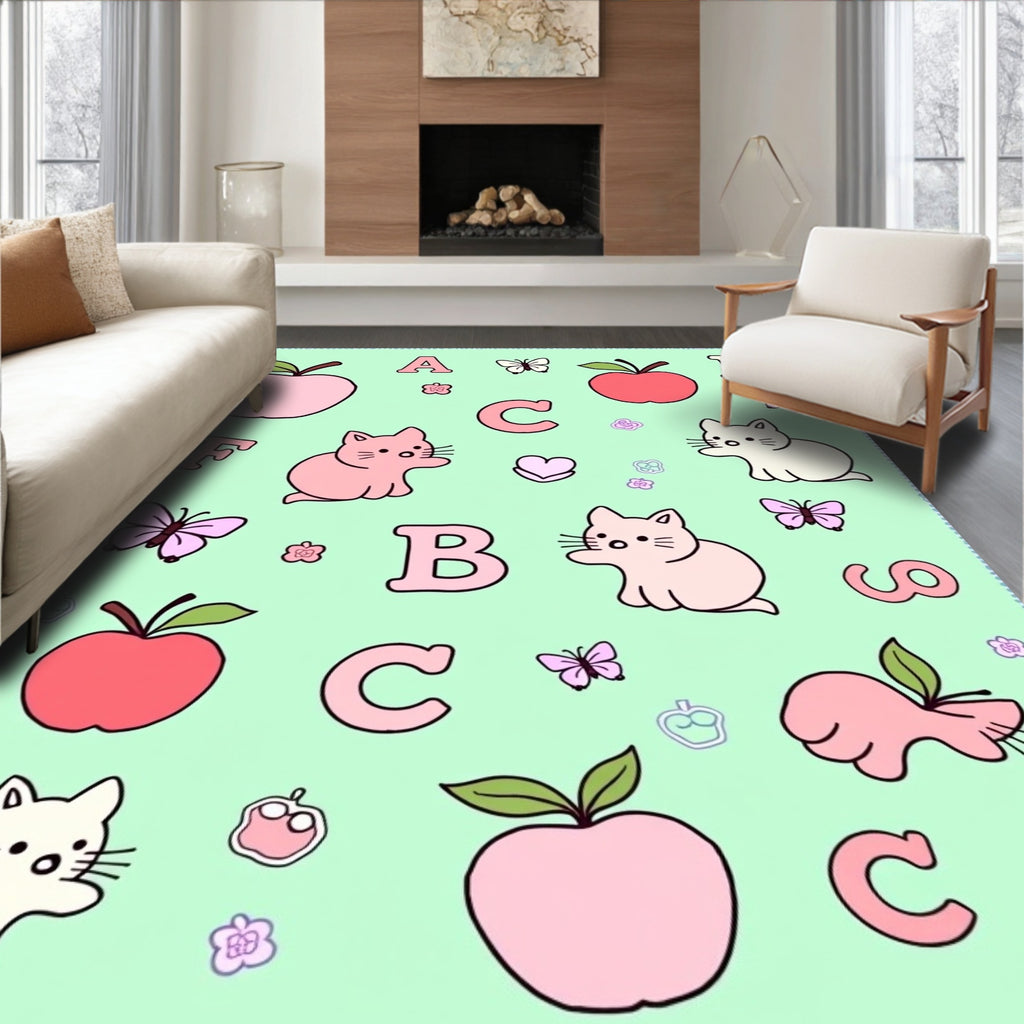 Cute Pink Cats Apples Butterflies Alphabet Rug