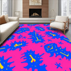 Vibrant Blue Amoeba Yellow Accents Rug