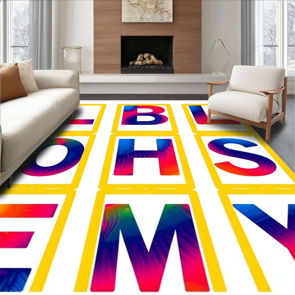 Vibrant Yellow Abstract Letter Rug