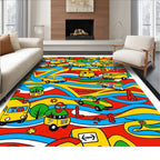 Whimsical Yellow Cars Winding Road Rug