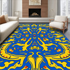 Bright Blue Yellow Crimson Abstract Medallion Rug